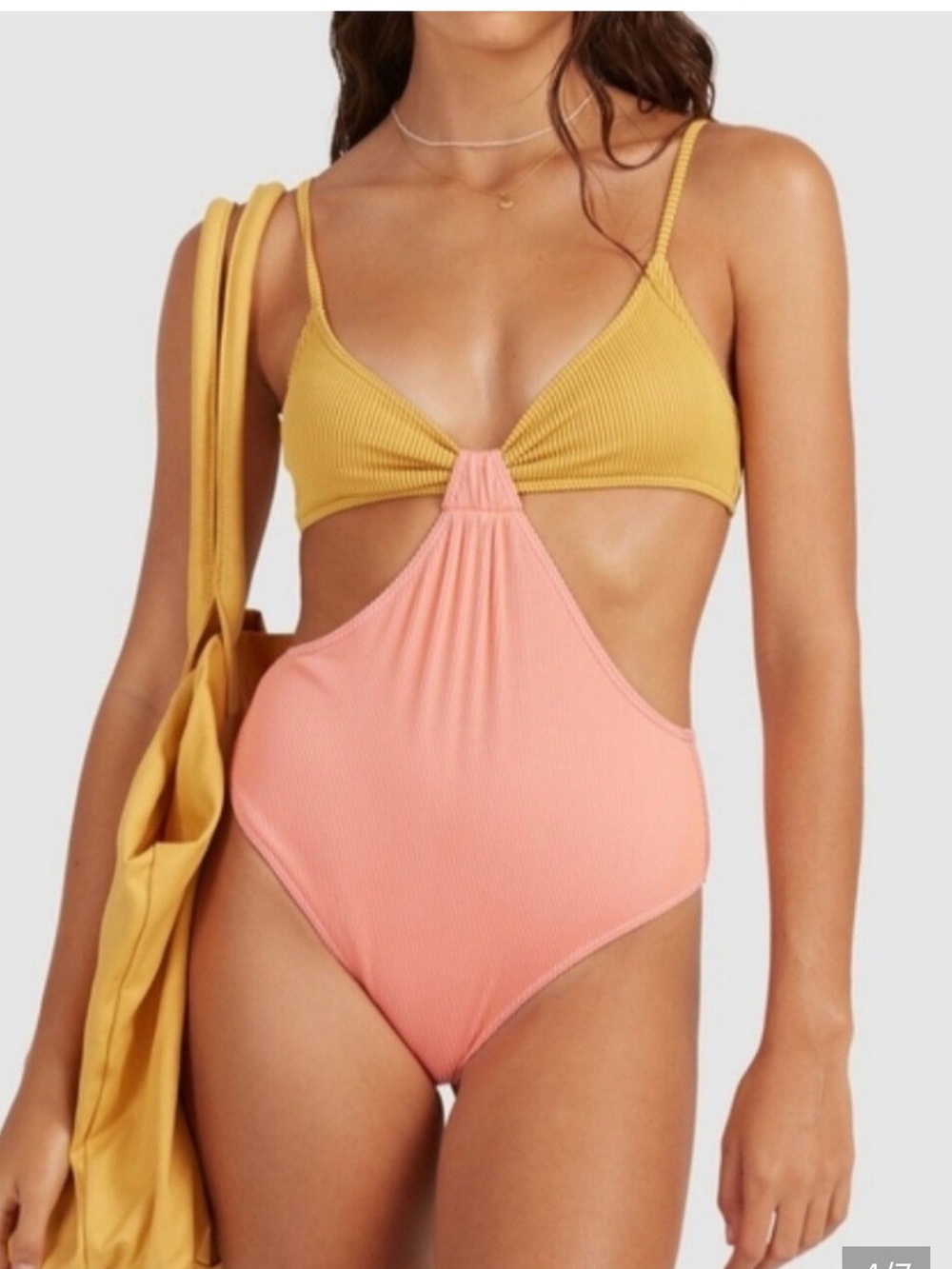 Billabong Two-Tone Ribbed One-Piece Swimsuit - Yellow & Peach